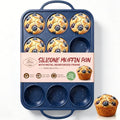 Vinino 12 Cup Silicone Muffin Pan with Stainless Steel Frame - Blue - color: Blue, size: Standard