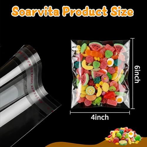 Soarvita Self Sealing Cookie Bags, 100Pcs 4x6 Inches Clear Resealable Gift Wrap Cellophane Bags for Packaging Candy Treat Goodie Favors and Cookies Gift Giving - Self Adhesive Wrappers - color: 4x6 Inch -100pcs