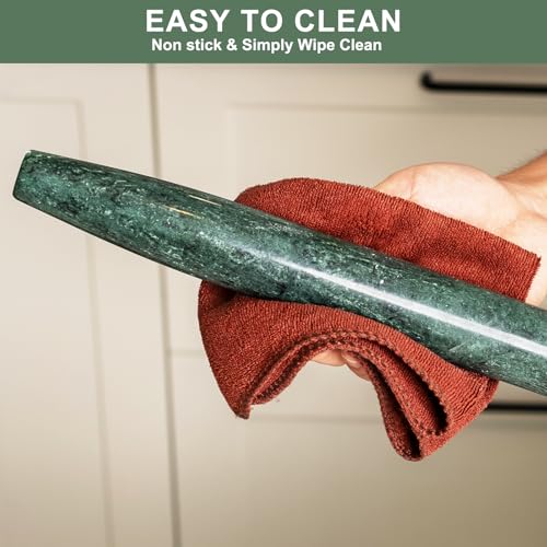 Natural Marble Rolling Pin for Baking, 15.6" Non-Stick Stone Dough Roller - color: 15.6"x1.48"-Green