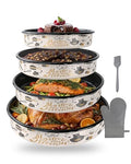 Round Turkey Roasting Pans Set of 4, Enamel Cake Baking Pan for Oven - color: Creamy White Printed Pattern