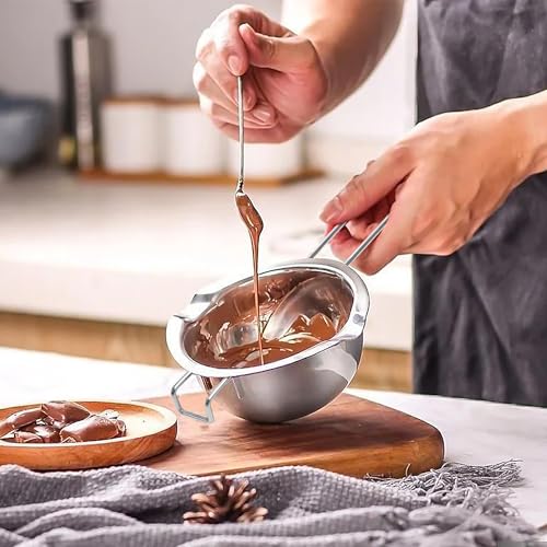 2Pcs 600ml/20oz Stainless Steel Double Boiler Pot with 2 Metal Spoon, Chocolate Melting Pot for Melting Chocolate Butter Cheese Candle and Wax Making Kit Double Spouts - size: b. 600ml/20oz