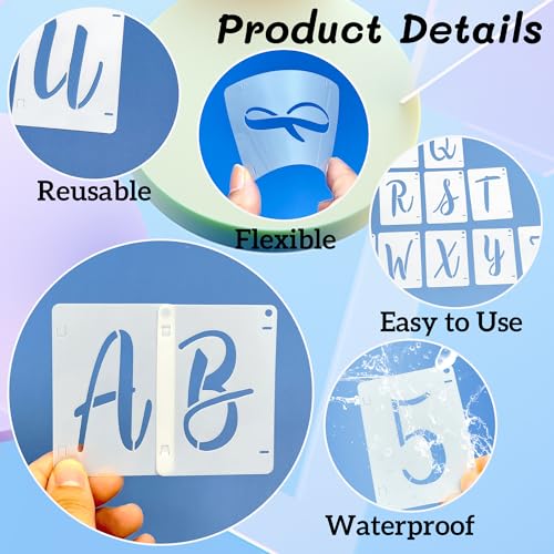 66 Pcs Letter Stencils ReusableTemplates Symbol Numbers Interlocking Stencil Kit Plastic Number Stencils for Wood,Wall,Paper,Fabric,Glass,Signage,DIY Art Projects(4 Inch) - style: 4 Inch Stencil