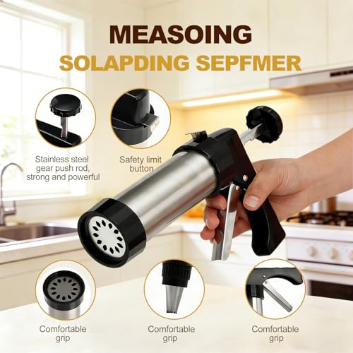 Stainless Steel Cookie Press Gun Kit: 13 Discs + 8 Piping Tips, for DIY Cake Decorating & Baking Supplies