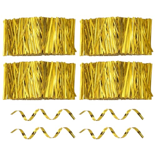 HARFINGTON 1600Pcs Bag Twist Ties 3" Reusable Metallic Wire Cable Ties - color: Gold Tone
