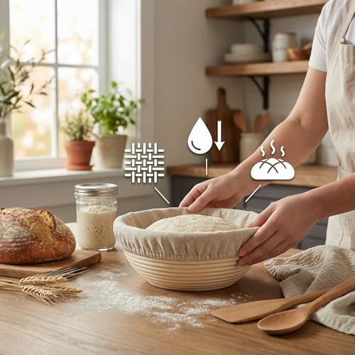 8 PCS Bread Proofing Basket Cloth Liner (3 Round & 3 Oval) & 2 Sourdough Starter Jar Covers, 10 Inch Banneton Basket Cover for Sourdough Baking, Reusable Dough Bowl Liner (Combo) - color: 3 Round +3 Oval + 2 Jar Covers