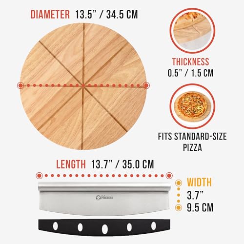 Chef Pomodoro Stainless 14 inch Pizza Cutting Board, Pizza Cutter Combo Set