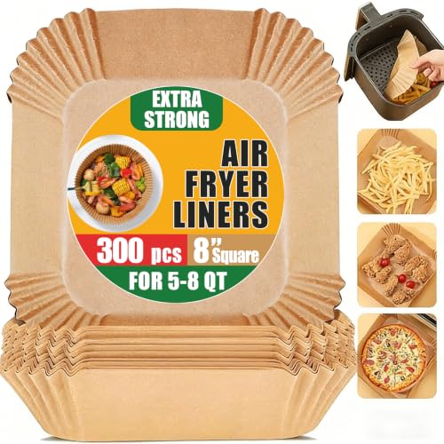 ROOM127 Air Fryer Liners Disposable, 8 Inch Square Paper, Brown, 300 Count - size: 8"Square*300