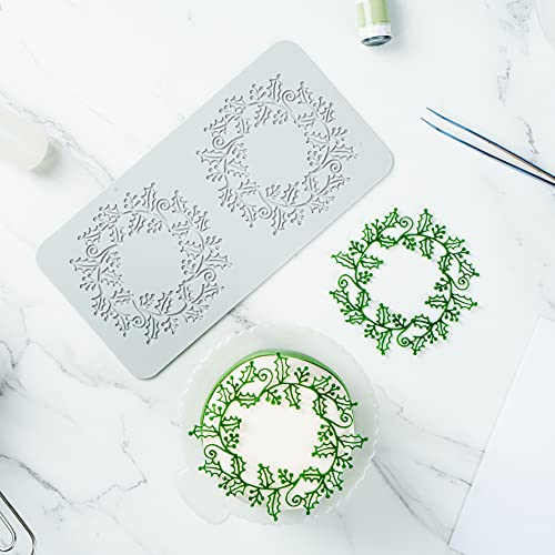 Restaurantware Pastry Tek Fondant Impression Mat 1 Reusable Fondant Embosser - Autumn Leaf Halo Pliable Gray Silicone Cake Impression Mat Dishwashable For Cake Decoration - style: Autumn Leaf Halo