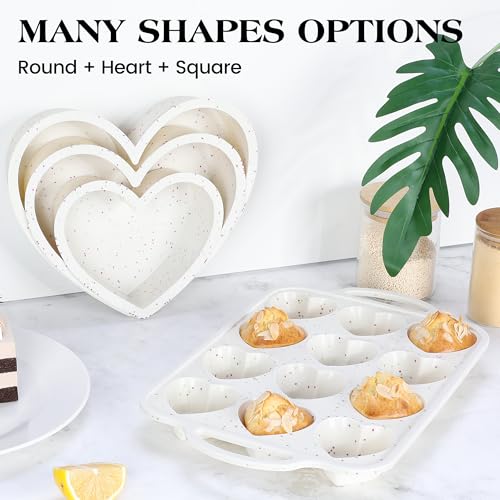 12 Cup Heart Shaped Silicone Muffin Pan for Baking with Metal Frame - color: Cream, size: 12-Cup Heart