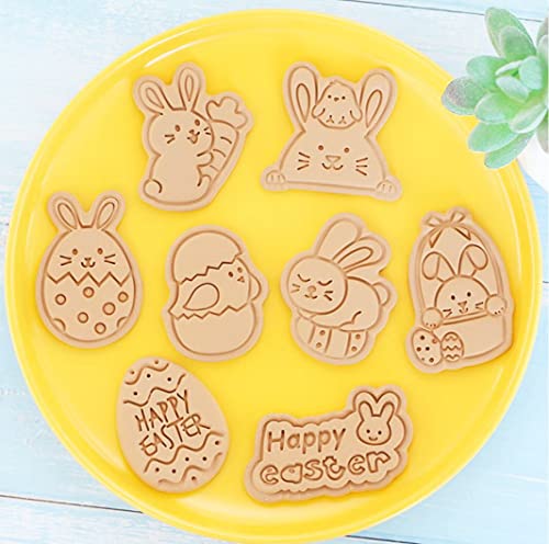 8-Piece Cute Easter Rabbit Cookie Cutters Set - Plastic Easter Egg Cookie Mould Press - Baking Kitchen Tools - color: Easter B