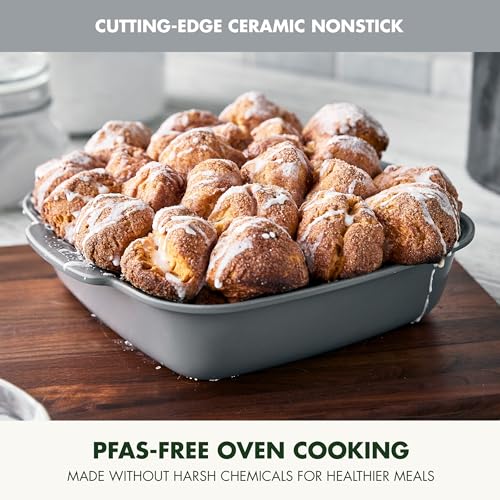 GreenPan Premiere Ovenware Healthy Ceramic Nonstick 8" Square Cake Baking Pan, Cast Aluminum Bakeware, Warp-Free, Oven and Broiler safe to 600F, Dishwasher Safe, PFAS-Free, Gray - color: Gray, size: 8" Square Cake Pan