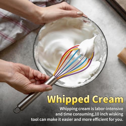 Silicone Whisk Set,Stainless Steel Handle Whisk 8" 10" 12" Rubber Whisks Cooking Non Scratch High Heat Resistant,Balloon Egg Beater for Whisking,Beating,Blending Ingredients,Mixing Sauces,Rainbow - color: Rainbow, size: 8" 10" 12"