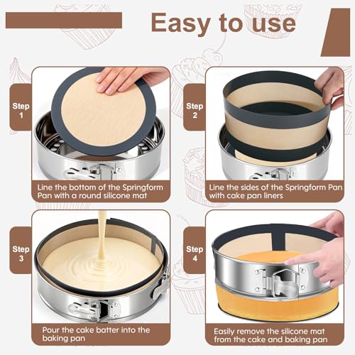 3 Set Silicone Baking Mat for Springform Pan, 4" 7" 9" Nonstick Pan Liners for Baking, Reusable Silicone Cheesecake Pan Protector, Silicone Springform Pan Liner Baking Mats