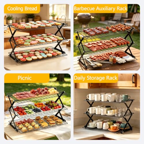Collapsible Cooling Rack 3-Tier Foldable Cookie Cooling Rack for Baking - size: 3-Tier