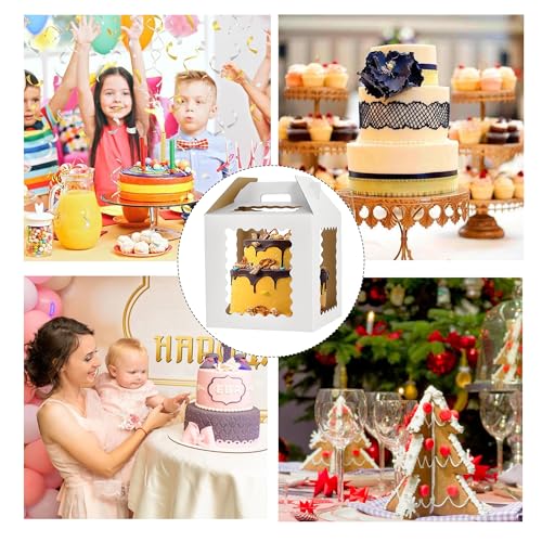 XININSUN 12inch Tall cake boxes for tier cakes with 6 Windows 3Pack - color: white-small wave-12inch-3pack
