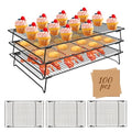 3-Tier Baking Cooling Racks, 17"x11" Stacking Cookie Racks, Collapsible - size: Large