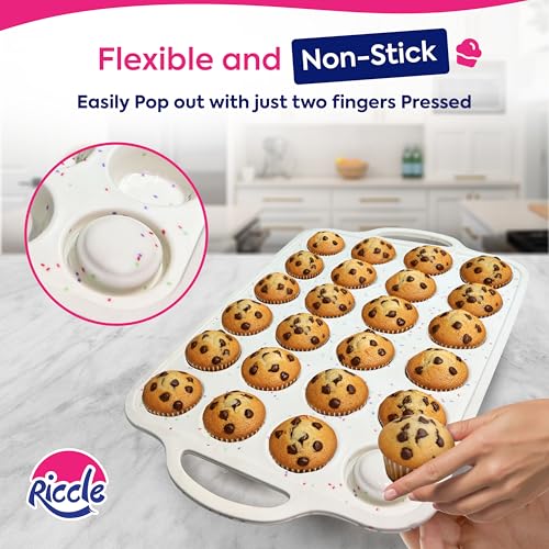 RICCLE 2 Pack Silicone Muffin Pan with Metal Frame, Cupcake Pans