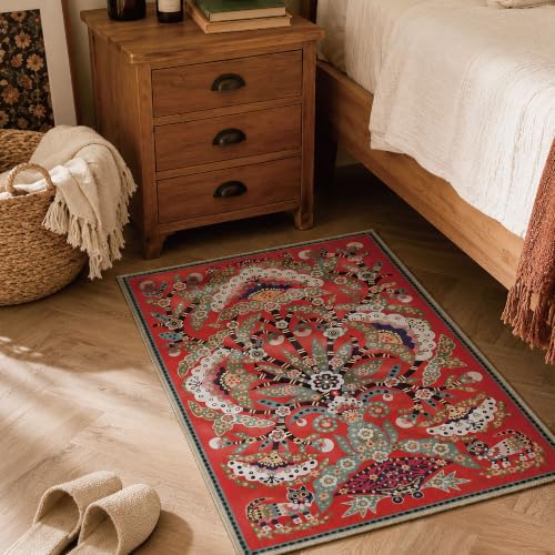 Peony Entry Rug 2x3 Washable Accent Rug - color: Red Peony 02, size: 2' x 3' (Rectangular)