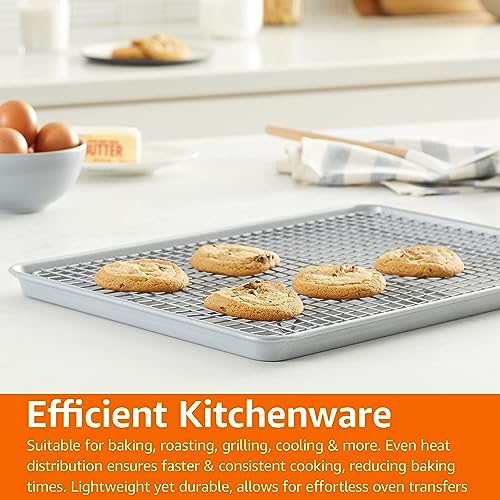 Amazon Basics Ceramic Nonstick Baking Sheet & Cooling Rack Set, Dishwasher Safe, Oven Safe, Half Sheet Size, Gray, 1-Pack - size: Half Sheet - 1 Pack