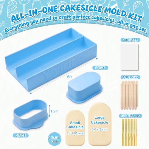 2 Sets 3'' Cakesicle Cutter with 9'' Dual-slot Tray Cake Mold Set - color: Blue, size: 3in, style: Dual-slot