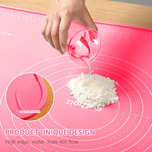 Silicone Pastry Non Stick Baking Mat 24"*16" Dough Rolling Edge Heightening - color: Pink, size: 24"L x 16"W