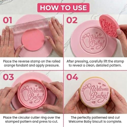 "Welcome Baby" 3D Cookie Cutter and Stamp: Stamp for cookies, cold porcelain, fondant, and crafts for baby showers and children's parties. - color: WELCOME BABY