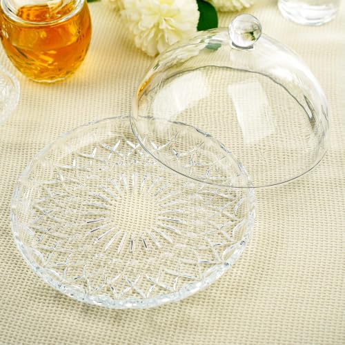 7'' Glass Cake Plate with Dome, Clear Cake Stand with Lid