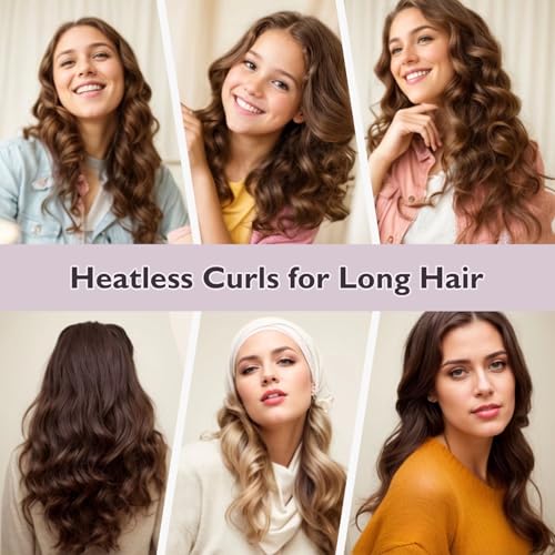 Overnight Hair Curlers Heatless Curls - 6 Pcs No Heat Blowout Curling Rods to Sleep In with Satin Hair Scarf - color: Khaki