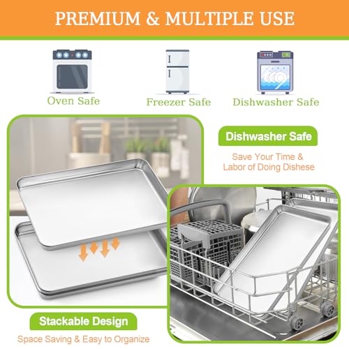Half Sheet Pan of 2, CEKEE Stainless Steel Baking Sheet Pan Tray Cookie Sheet, Size 18 x 13 x 1 inch, Healthy & Non Toxic, Rust Free & Mirror Finish, Easy Clean & Dishwasher Safe - size: 18 INCH