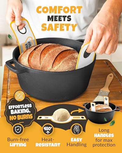 CRUSTLOVE 2-Pack Silicone Bread Slings for Safe Lifting from Dutch Ovens