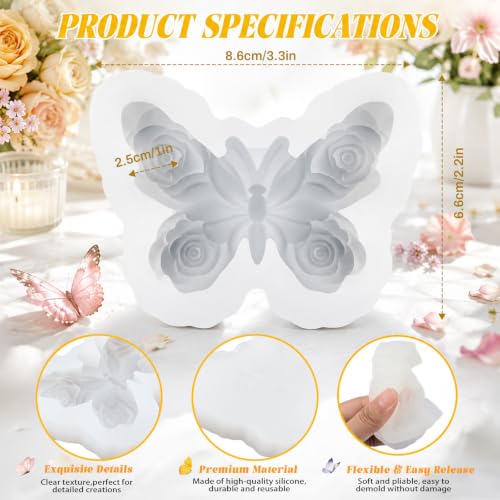 MEMOVAN Rose Butterfly Candle Silicone Mold 3D Butterfly Chocolate Molds - color: White