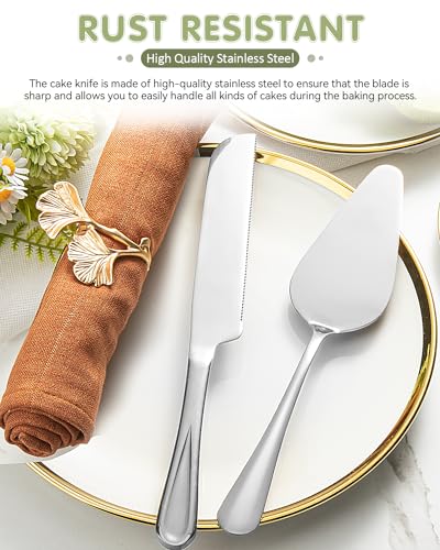 2-Piece Premium Cake Cutting Set, Exquisite Knife and Server with Serrated Design, Includes Cake Knife and Pie Spatula for Pastry, Pizza and Desserts (Silver) - color: Silver