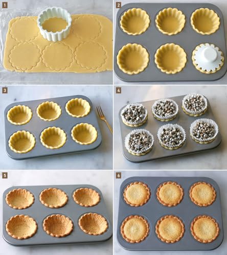 Tart Cutting Mold Set, 4 inch Fluted Round Cookie Cutter Round Double Cut and 2.5 inch Tart Tamper Plastic, Biscuit Cutter for Making Egg Tarts, Fondant Cakes(Baking Tray Not Included)