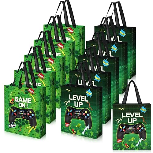 Sweetude 30 Pcs Video Game Gift Bag with Handle Game Party, Green - style: Green