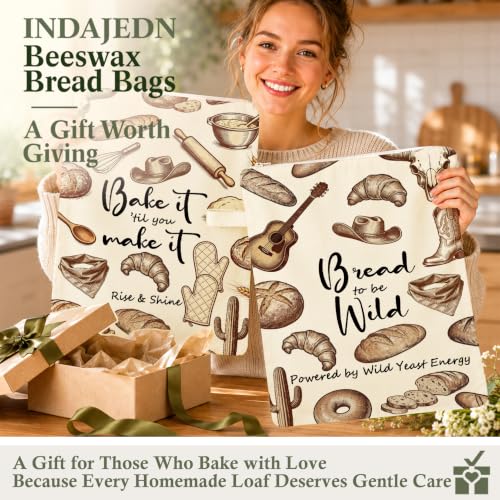 Western Cowgirl Baking Gifts Beeswax Bread Bags 2 Pack XL 13x17in - color: Western