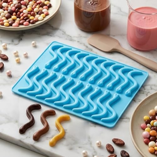 20 Cavity Worm Silicone Chocolate Molds - color: Blue