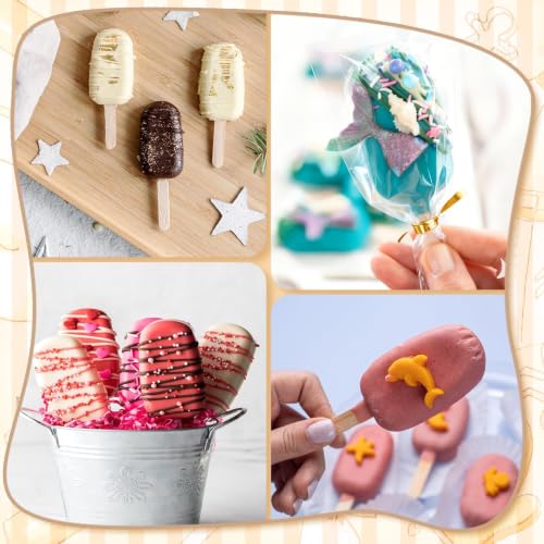 3 Inch Cakesicle Cutter and Cake Pop Mold Set with 8.7in Tray, 100 Wooden Sticks & 100 Bags, Silicone Cakesicle Mold for Homemade Cake Pops, Baking, Birthdays and Party Desserts (White) - color: White