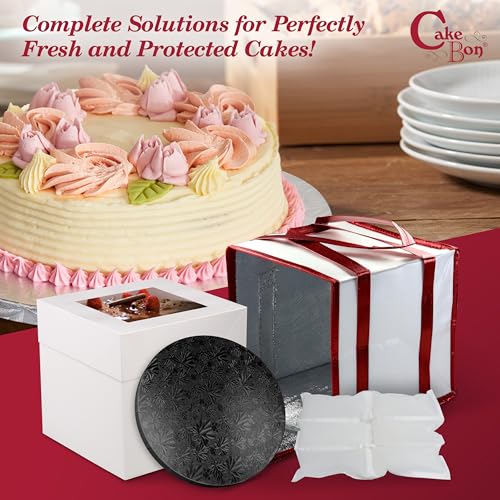 Cakebon 10" Cake Box Drum Insulated Bag Black Round Wrapped 1Pack - size: 10 inch, style: Black - 4 Pack