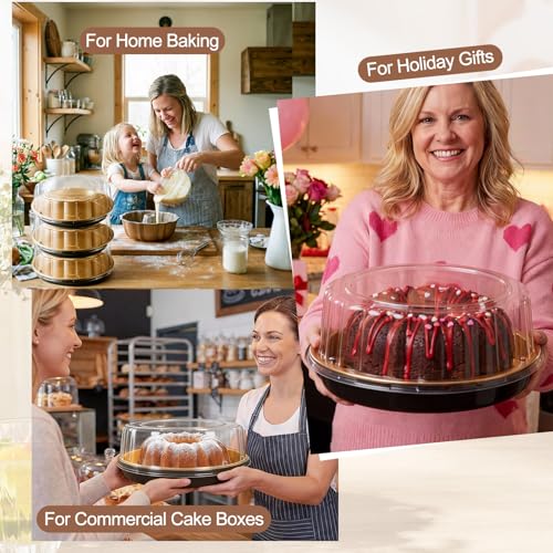 5 Set Disposable Cake Containers with Lids, Gold, for 10 Inch Cake - color: Gold, size: 4inx10in