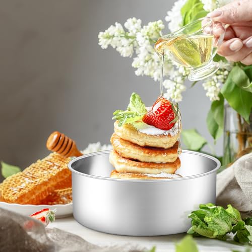 Leonyo 8 Inch Cake Pan, Stainless Steel Circle Baking Pans Set, 3 Pieces Round Layer Cake Tin for Wedding Birthday, Even Heating, Non Toxic & Healthy, Heavy-Duty, Dishwasher Safe - size: 8x3 Inch