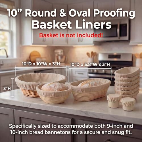 8 PCS Bread Proofing Basket Cloth Liner (3 Round & 3 Oval) & 2 Sourdough Starter Jar Covers, 10 Inch Banneton Basket Cover for Sourdough Baking, Reusable Dough Bowl Liner (Combo) - color: 3 Round +3 Oval + 2 Jar Covers
