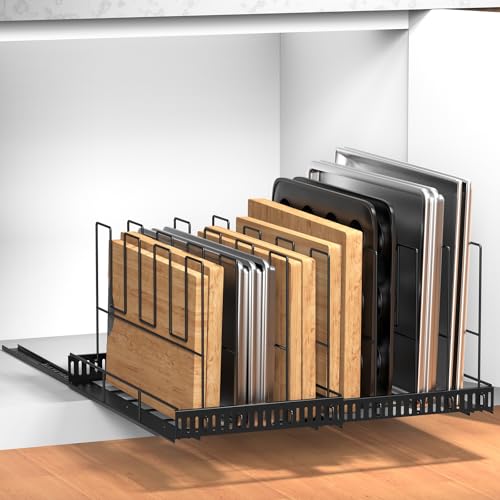 Housolution Pull Out Baking Tray and Cookie Sheet Cutting Board Organizer - color: Black, 8 Dividers