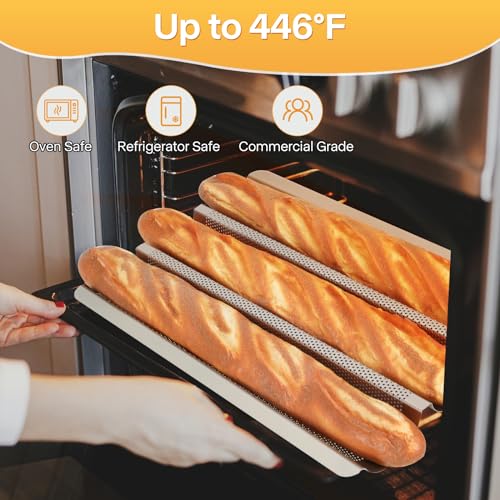 2-Pack Baguette Bread Pan, 3-Slot French Bread Baking Tray, Golden - color: Gold