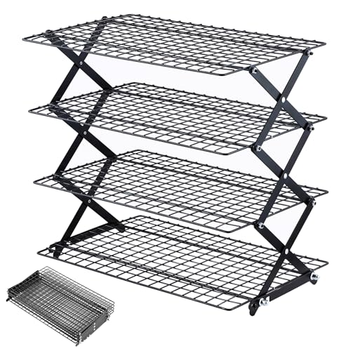 Pleafind 2/3/4-Tier Collapsible Cooling Rack - 3 Setting Design, Adjustable ＆ Stackable Baking Rack, 5 Modes Cooling Racks for Cooking and Baking, Roasting ＆ Grilling Gifts for Picnic Party - color: Black