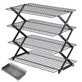 Pleafind 2/3/4-Tier Collapsible Cooling Rack - 3 Setting Design, Adjustable ＆ Stackable Baking Rack, 5 Modes Cooling Racks for Cooking and Baking, Roasting ＆ Grilling Gifts for Picnic Party - color: Black