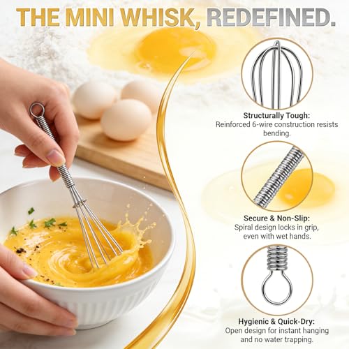 Anaeat Small Wire Whisk Set of 2, Portable Stainless Steel Kitchen Tiny Whisk & Egg Beater with Thick Wire - Sturdy Mini Mixing Balloon for Cooking, Blending, Whiping, Beating and Stirring (6" + 8") - color: 2 Pieces Silver, size: 6+8 inch