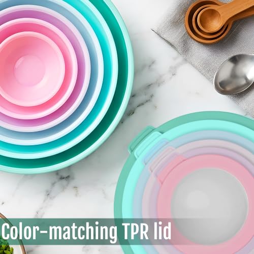 BoxedHome 12 Piece Plastic Mixing Bowls with Lids Set - Leak-Proof Microwave & Dishwasher Safe, BPA Free Nesting bowl for food prep, serving, and storage (Green/Pink) - color: Green / Pink TPR