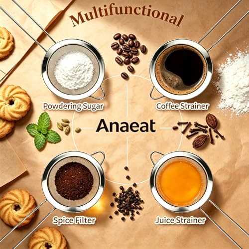 Anaeat Fine Mesh Strainers - Premium Stainless Steel Colander Sieve Sifters, with Durable Mesh and Sturdy Handle, Excellent for Sifting Dry ingredients, Flour, Pastas, Rice, Tea (3.94"） - color: 3.94" Diameter