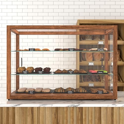KoolMore 42 in. Horizontal Dark Wood Countertop Dry Bakery Display Case, Large Bread, Pastry and Dessert Display with Tempered Glass - color: Dark Wood, size: 42 in.