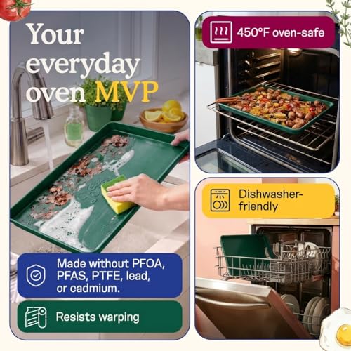 Great Jones Nonstick & Non Toxic Quarter Sheet Pan 13.5" x 9.5" (Broccoli) - color: Broccoli, size: Little Sheet (13.5" x 9.5")